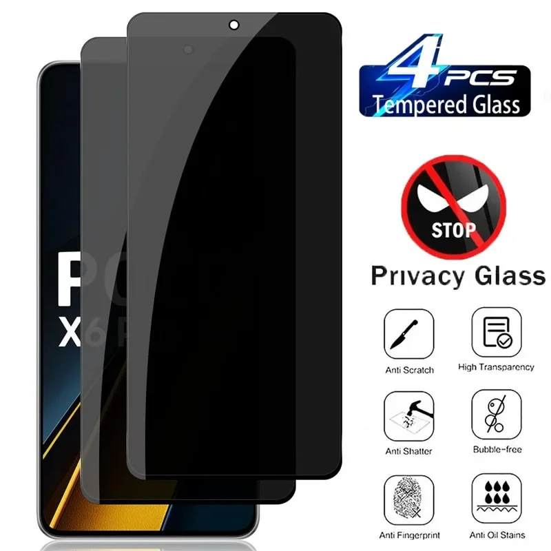 

2/4Pcs Anti-Spy Tempered Glass For Xiaomi POCO X6 Pro F6 Pro Privacy Screen Protector