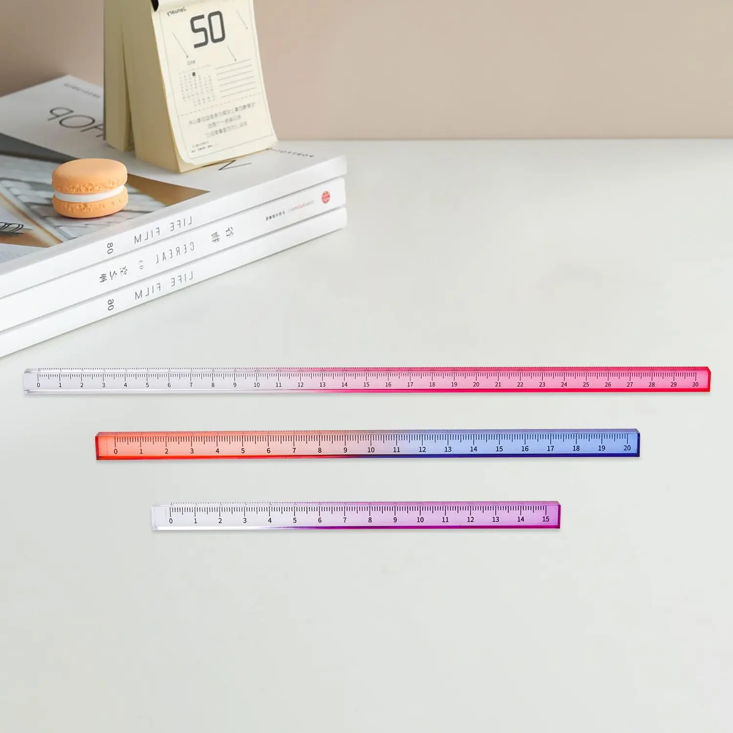 3 Pack Acrylic Clear Ruler, Color Transparent Plastic Ruler, Measuring Tools for Student School Home Office, Three-Dimensional