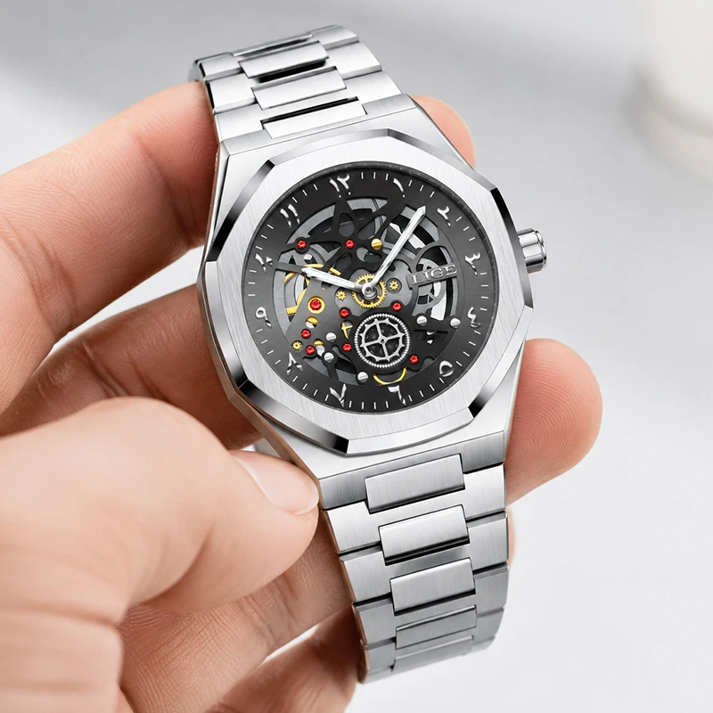 LIGE Luxury Hollow Skeleton Watch Men Outdoor Sport Waterproof Men's Quartz Wristwatch Fashion Business Dress Watch For Men Gift