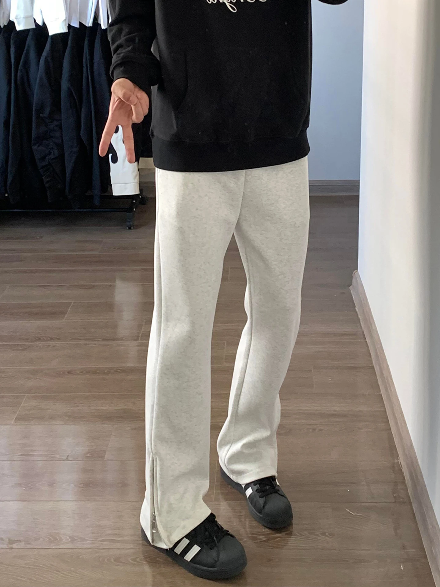 

High Waist Straight Leg Pants Zipper Design Casual Long Trousers for Taller Men Autumn Season Fashionable Youthwear
