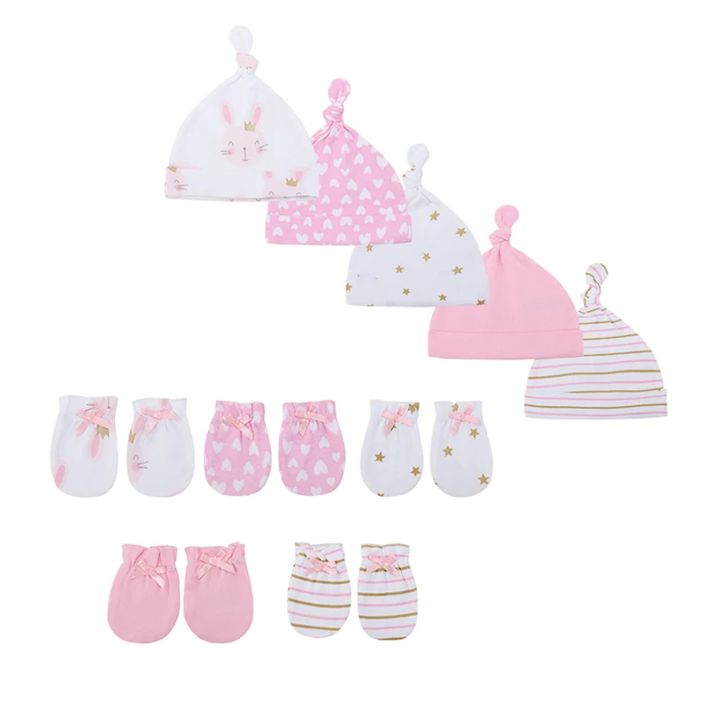 Unisex Pasgeboren Katoenen Baby Jongens Slapen Hoofddeksels Effen Kleur Hoeden + Handschoenen Set Baby Meisjes Slaapmuts Cartoon Baby Accessoires