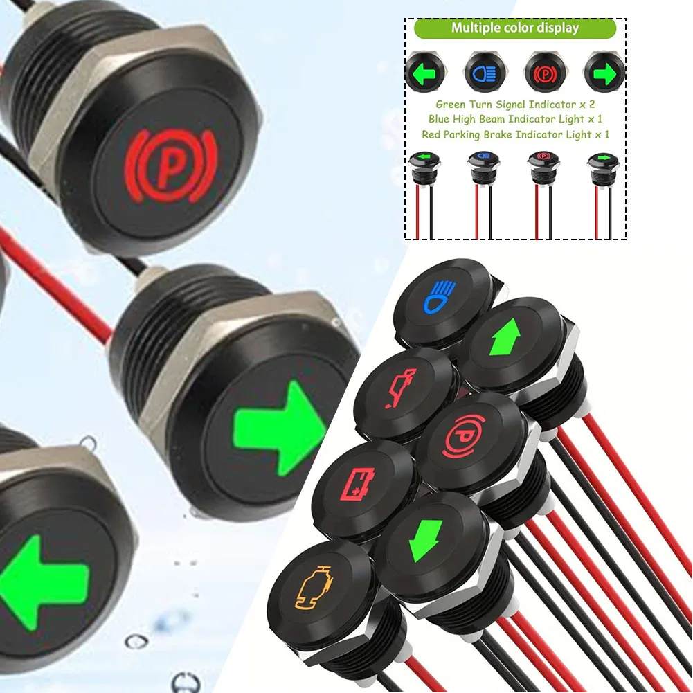 7/4PC 12mm LED Indicator Signal Light IP67 Waterproof Nickel Plated Copper Housing Signal Light  For Tractor RV And Motorcycle