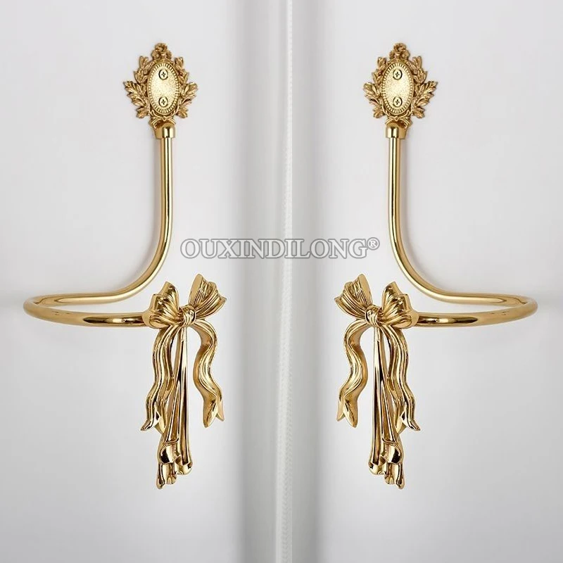 High-end 1Pair Brass Luxury French Bowknot Curtain Hooks Curtain Tie Draper Back Hooks Curtain Drapery Holder Hanger Hooks Decor