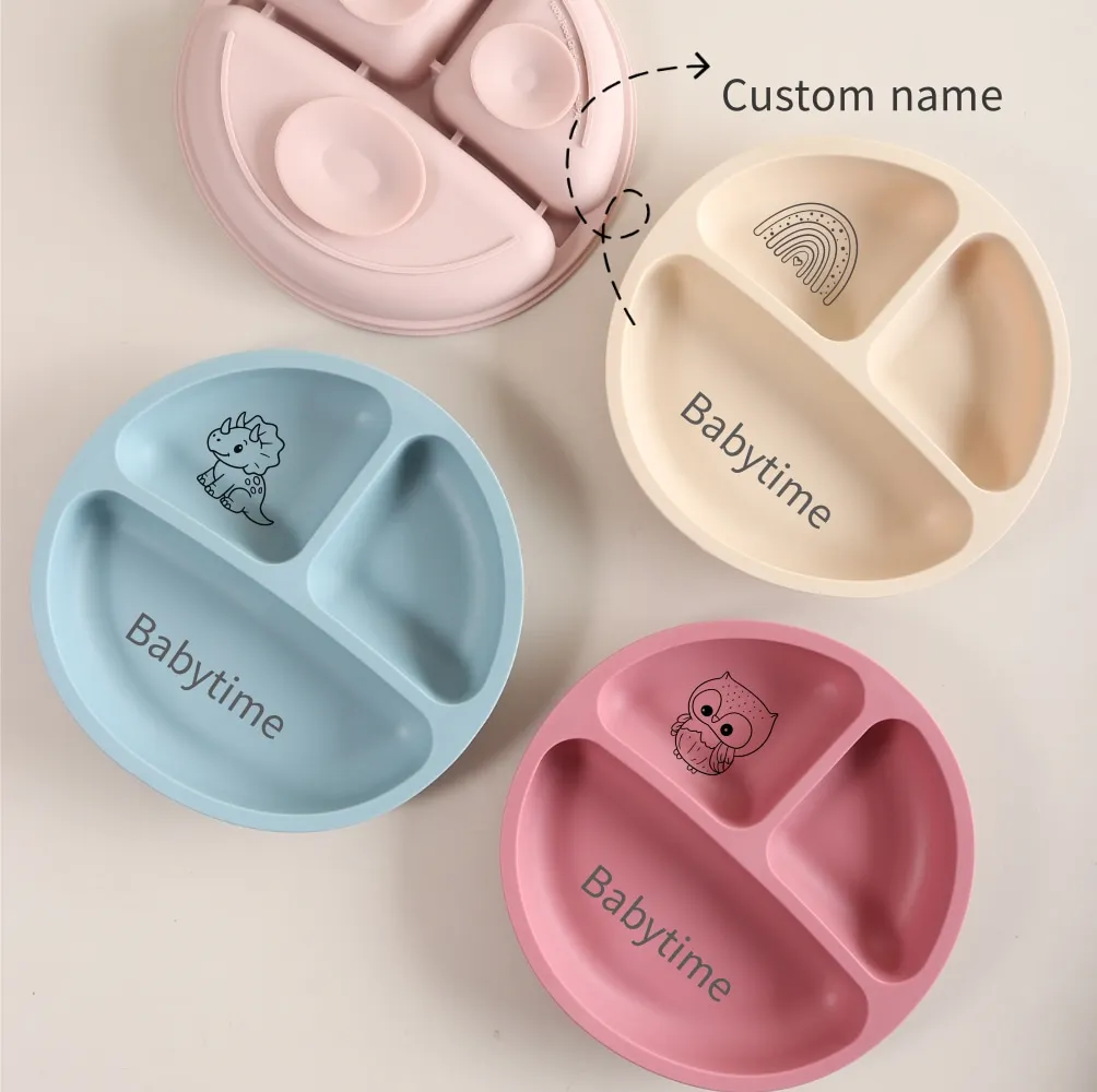 Custom baby Plate Engraved Silicone Feeding Tray | Strong Suction Base & 3 Compartments for Kids