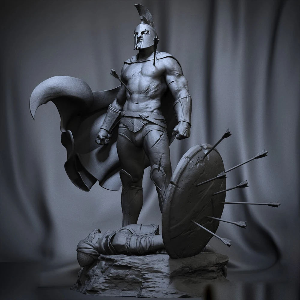 

1/16 12Cm Spartan Soldier Grey Resin Figurine Toy Unpainted GK Doll Unassembled 3D Print Assembly Miniature Reduction Statue Toy