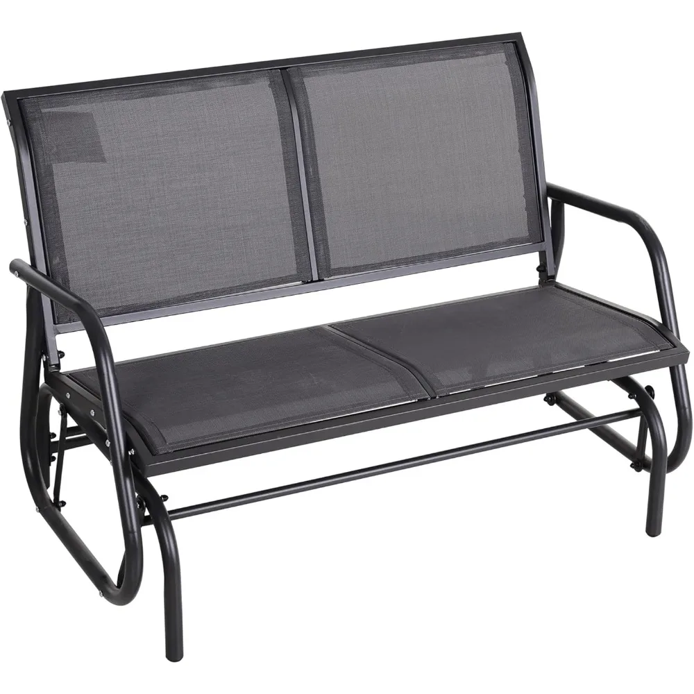 2-Person Outdoor Glider Bench, Patio Double Swing Rocking Chair Loveseat w/Powder Coated Steel Frame for Backyard Garde