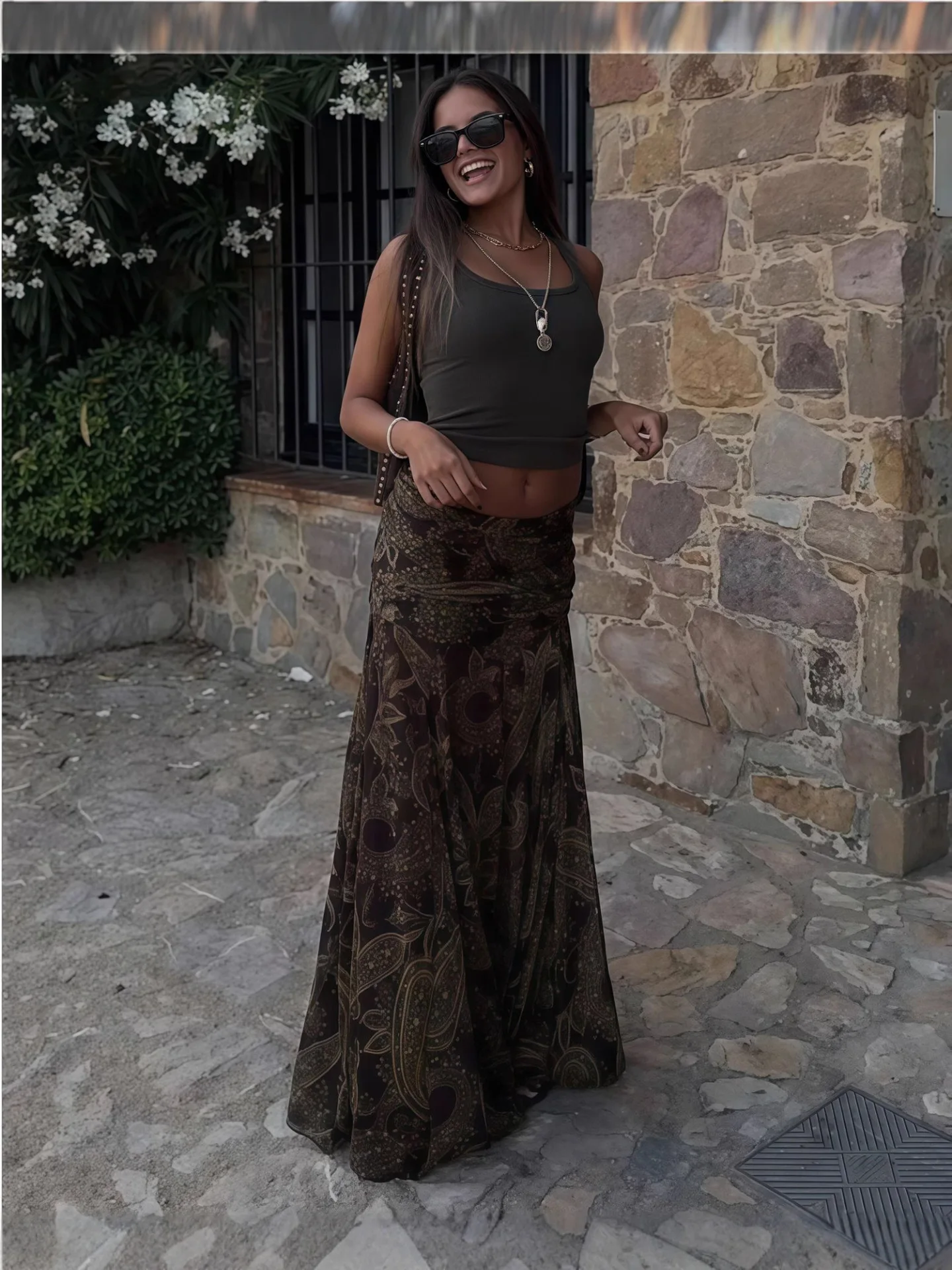 Été bohème longue imprimé a-ligne jupe jupe florale femmes décontracté plage Faldas femme Boho taille élastique vacances Maxi jupes