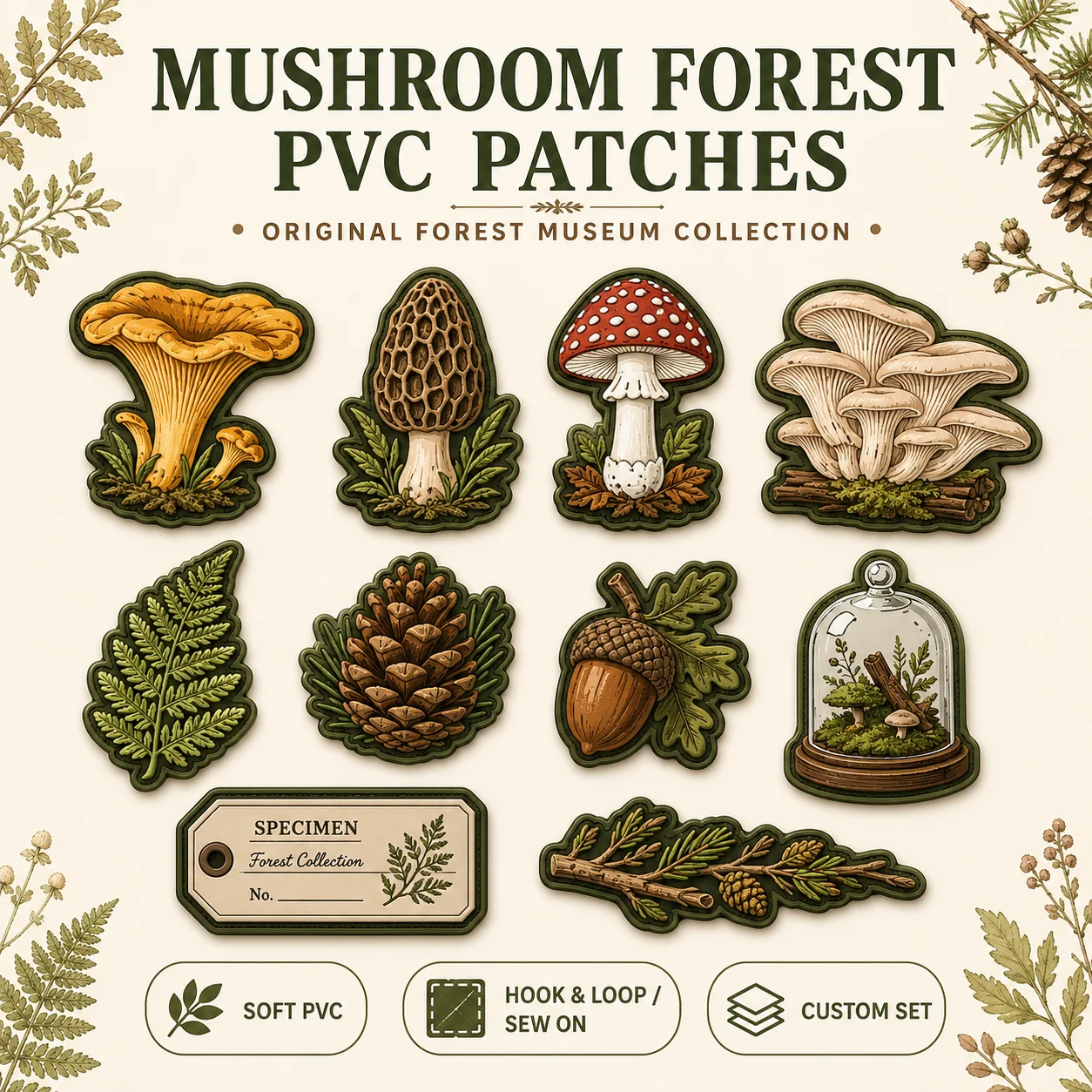 Custom Garden PVC Patches Watering Can Trowel Pruning Shears Flower Pot Greenhouse Hook and Loop Sew On for Bags Jackets Hats