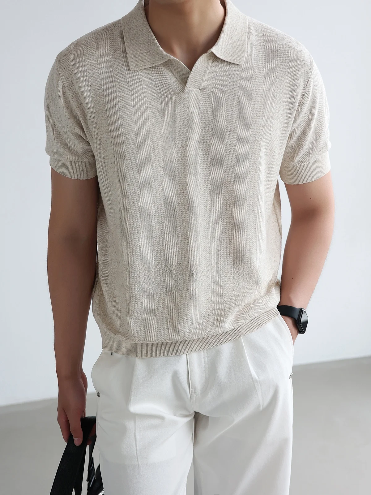 Men's  Shirt Linen Blend Knitted Short Sleeve Standard Fit Summer Fashion Business Casual Breathable  Color