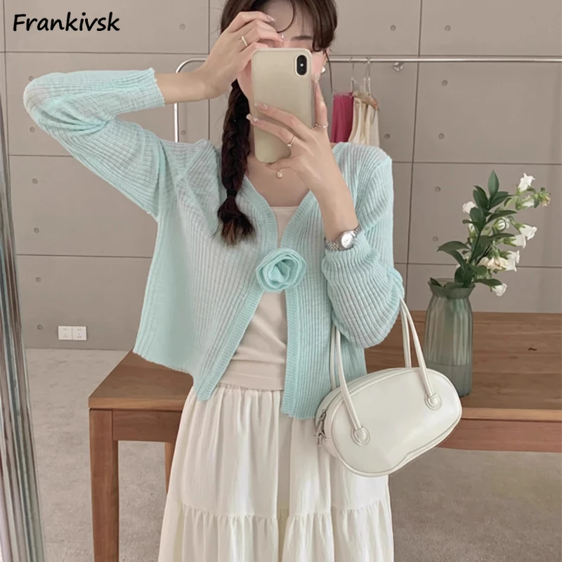 Cardigan Women Soft Long Sleeve Spring Knitted Vintage Classical Korean Style Casual Three-dimensional Decoration Sun Protection