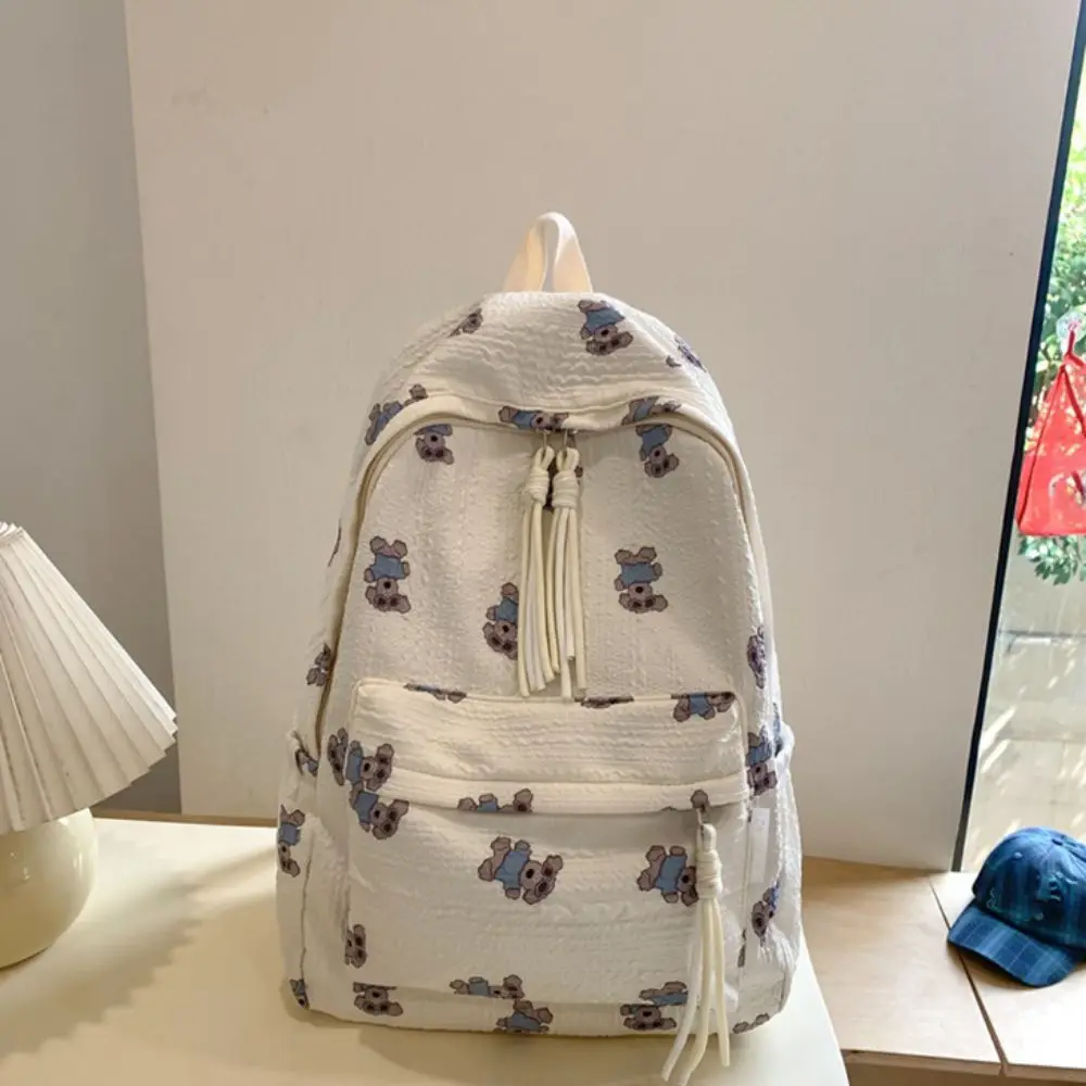 Mochila a rayas de oso de dibujos animados de animales para estudiantes, bolso de mano de Graffiti, bolso escolar de nailon con cremallera, bolso de hombro a rayas para adolescentes