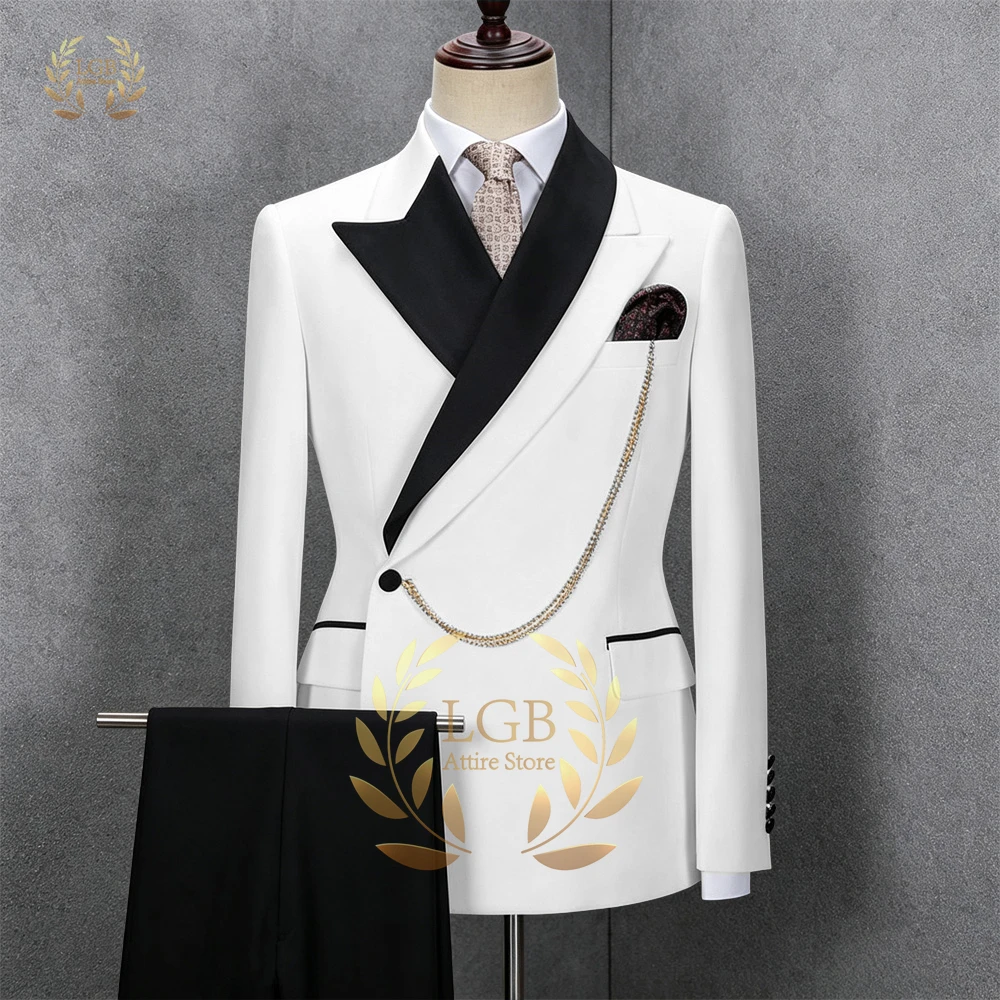 Men's Two-Piece Suit with Black Shawl Collar & Contrast Trim, Slim Fit Wedding Groom Tuxedo Set for Formal Events