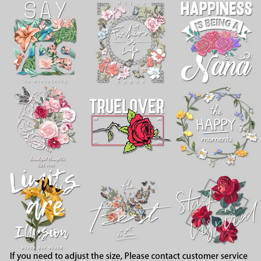 Romantic Flower Bouquet Graphic Motivational Iron On Transfers for DIY T-Shirts Bags Pillows High-Quality Washable Prints