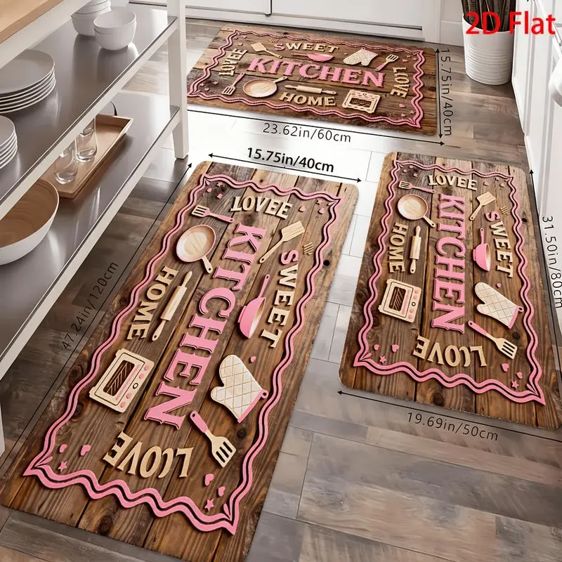 VIKAMA Sweet Kitchen Area Rug Wood Grain Print Non Slip Kitchen Hallway Rug Washable Dining Room Entryway Carpet Home Decor