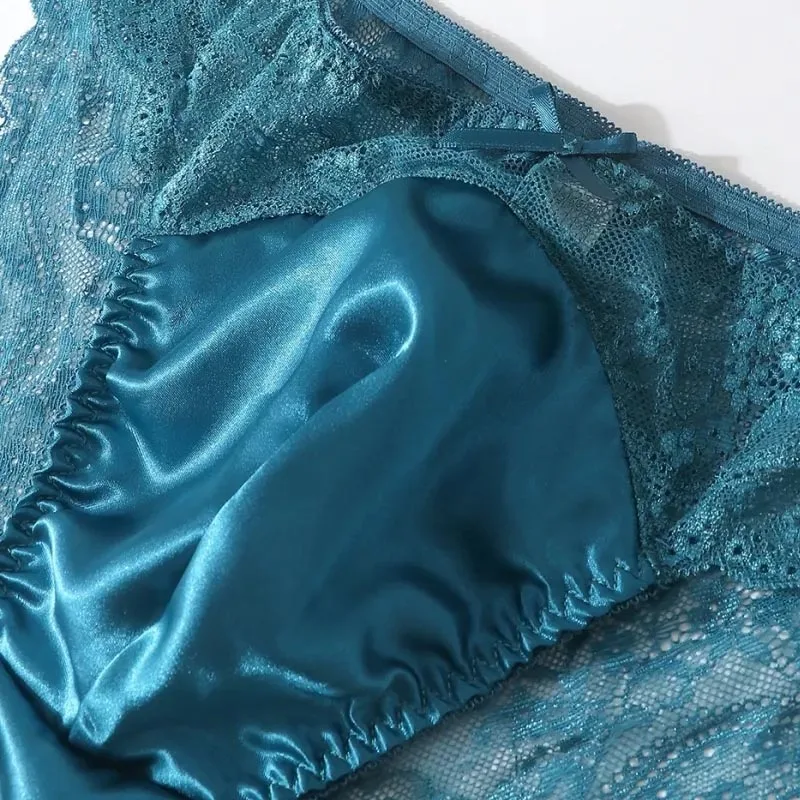Sexy Mens Briefs See Through Lace Satin Bow Convex Pouch Sissy Panties Cross-dressing Soft Breathable Erotic Lingerie