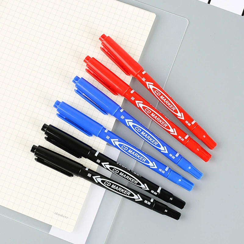 Permanent Markers Dual Tip Pen 0.5mm/1.0mm Black Blue Red Water Proof Fast Dry Office Stationery Permanent Sign Marker Pens