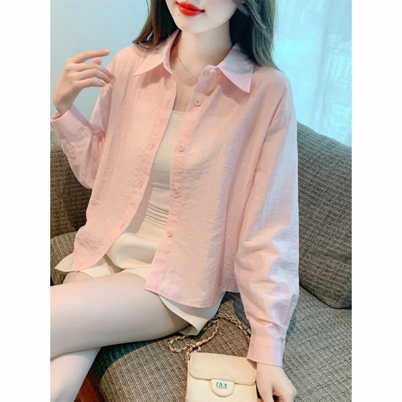 

Women's Lightweight Chiffon Sun Protection Shirt Long Sleeve Loose Cropped Blouse Summer Outerwear