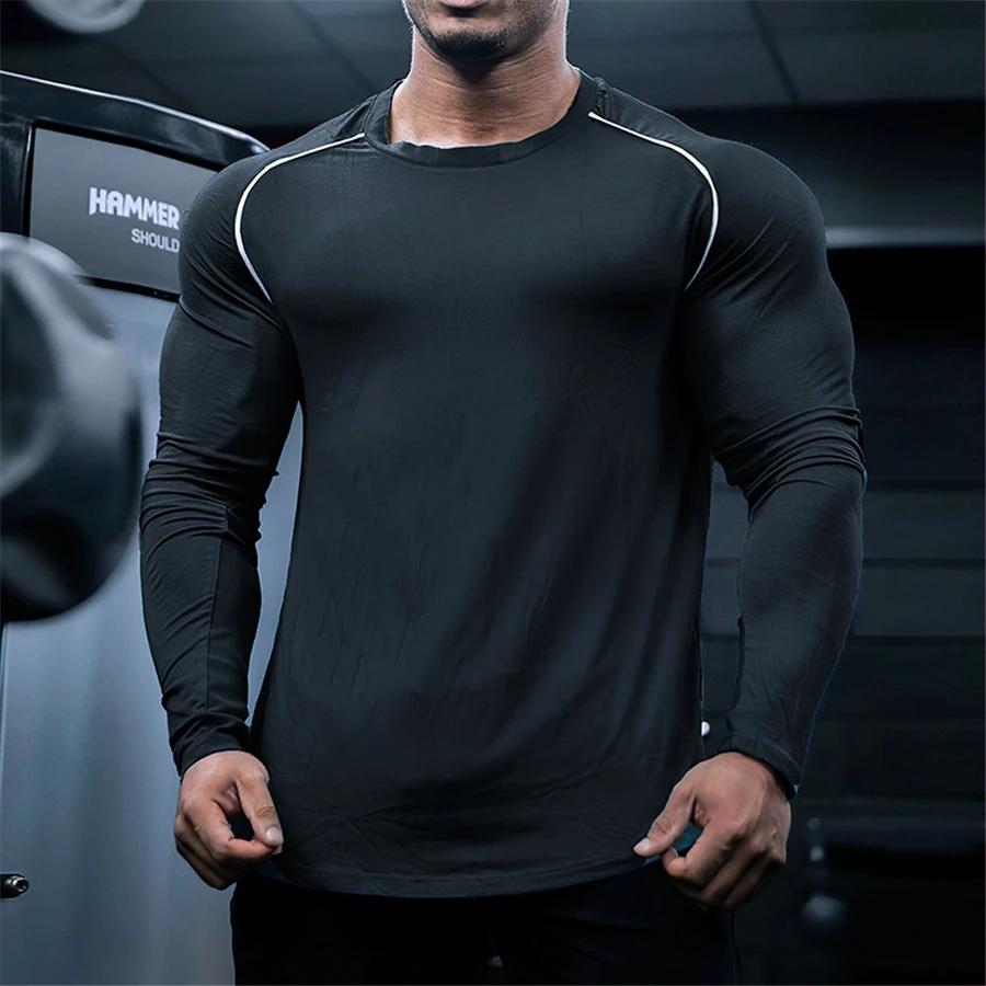 

2022 New Men Running Tight Sports T-shirt compression Quick dry long sleeved T-shirt Male Gym shirt Fitness Tees Tops clothing