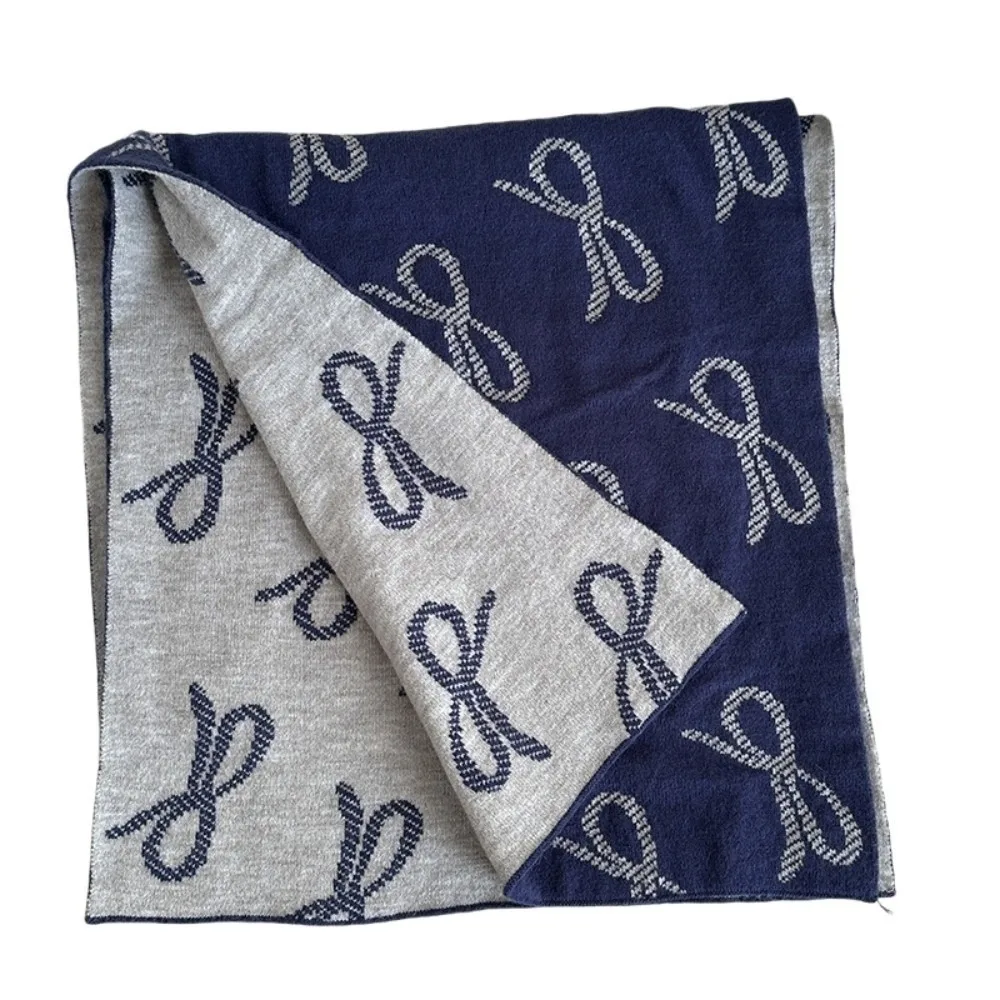 

Fashion Lightweight Bow Scarf Korean Style Windproof Imitation Wool Scarf Warm Two-sided Winter Shawl Gift