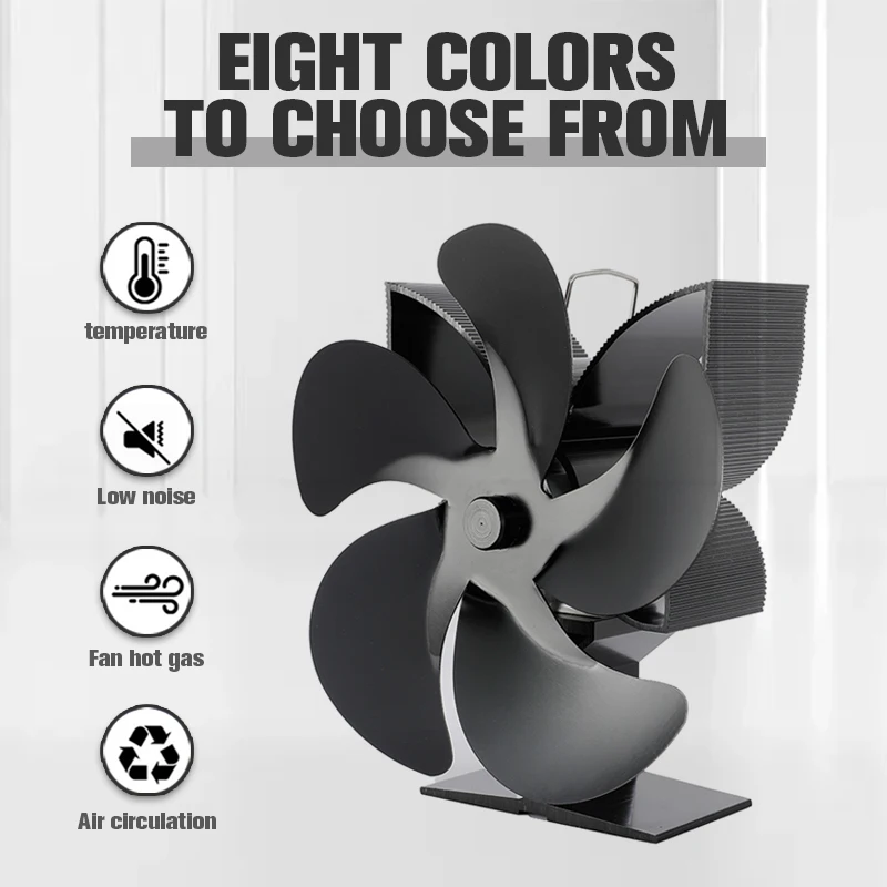 5 Blades Heat Powered Stove Fan Log Wood Burner Eco Friendly Fan Quiet Home Black Fireplace Fan Efficient Heat Distribution New