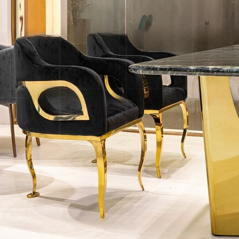 

Italian Light Luxury Dining Chair Premium Black Armrest Luxury Restaurant Hotel Chair