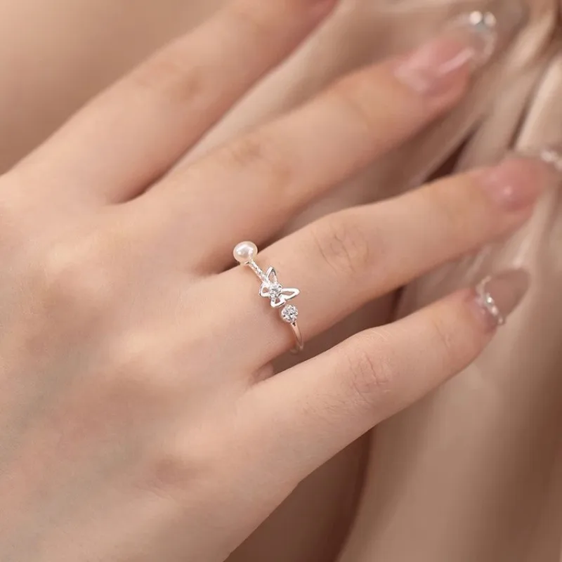 PANJBJ 925 Sterling Silber Perle Unregelmäßigen Ring für Frauen Shell Überlappende Hohl Süße Design Schmuck Geschenk Dropshipping – Detail 40