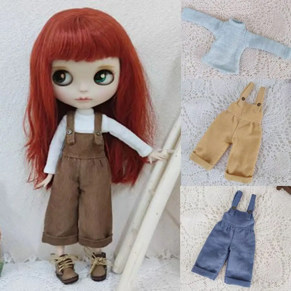 

Fashion Corduroy Overalls T-shirt Cute DIY Accessories Doll Trousers Mini Wide Leg Pants for azone ob24 Dolls For blythe Dolls