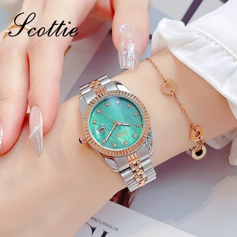 Scottie Women Quartz Watch Luxury Classic Diamond Dial Rose Gold Sliver Clock Stainless Steel Orologio Reloj Ladies Wristwatch