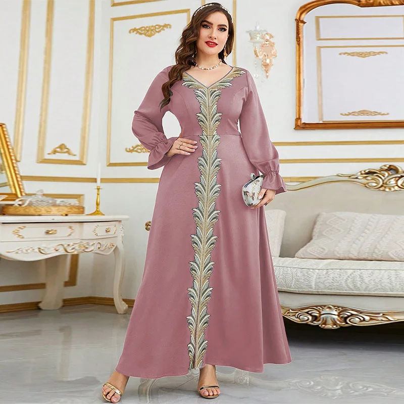 Morocco Embroidery Muslim Party Dress for Women Abaya Long Dresses Turkey Kaftan Vestidos Largos Dubai Robe Jalabiya Plus Size