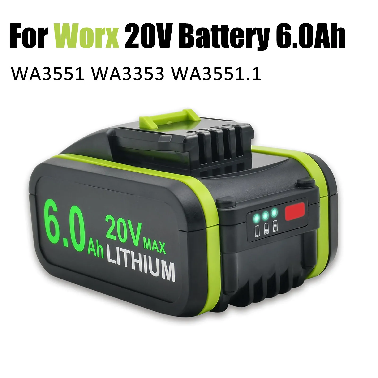 6.0Ah 20V Lithium-Ion Replacement Battery for Worx WA3551 WA3551.1 WA3553 WA3641 WG629E WG546E WU268 for Worx Power Tools