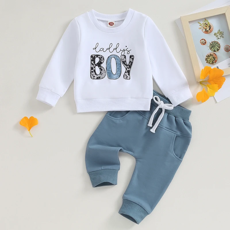 Toddler Baby Boy Outfits Daddys Boy Funny Letters Sweatshirt Pullover Long Sleeve Tops Jogger Trousers Two Piece Baby Clothes