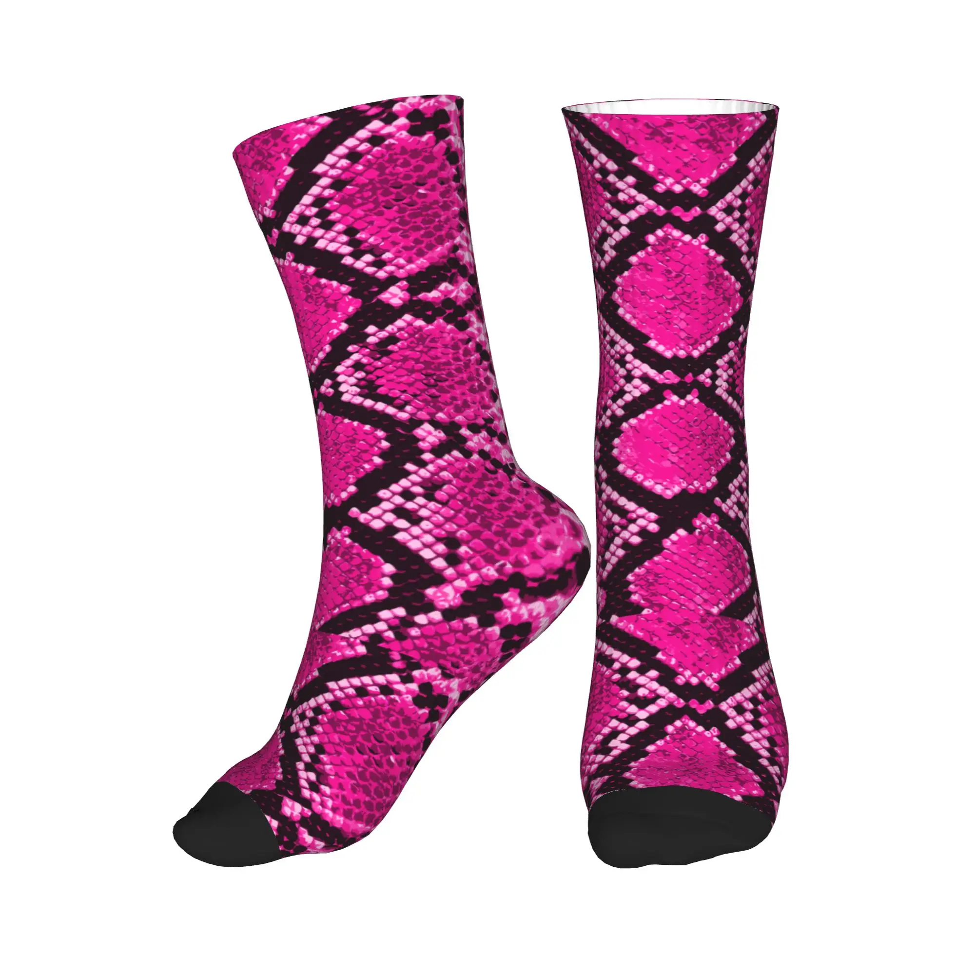 

Pink Snakeskin Animal Print Texture Dress Socks for Men Women Warm Funny Novelty Crew Socks