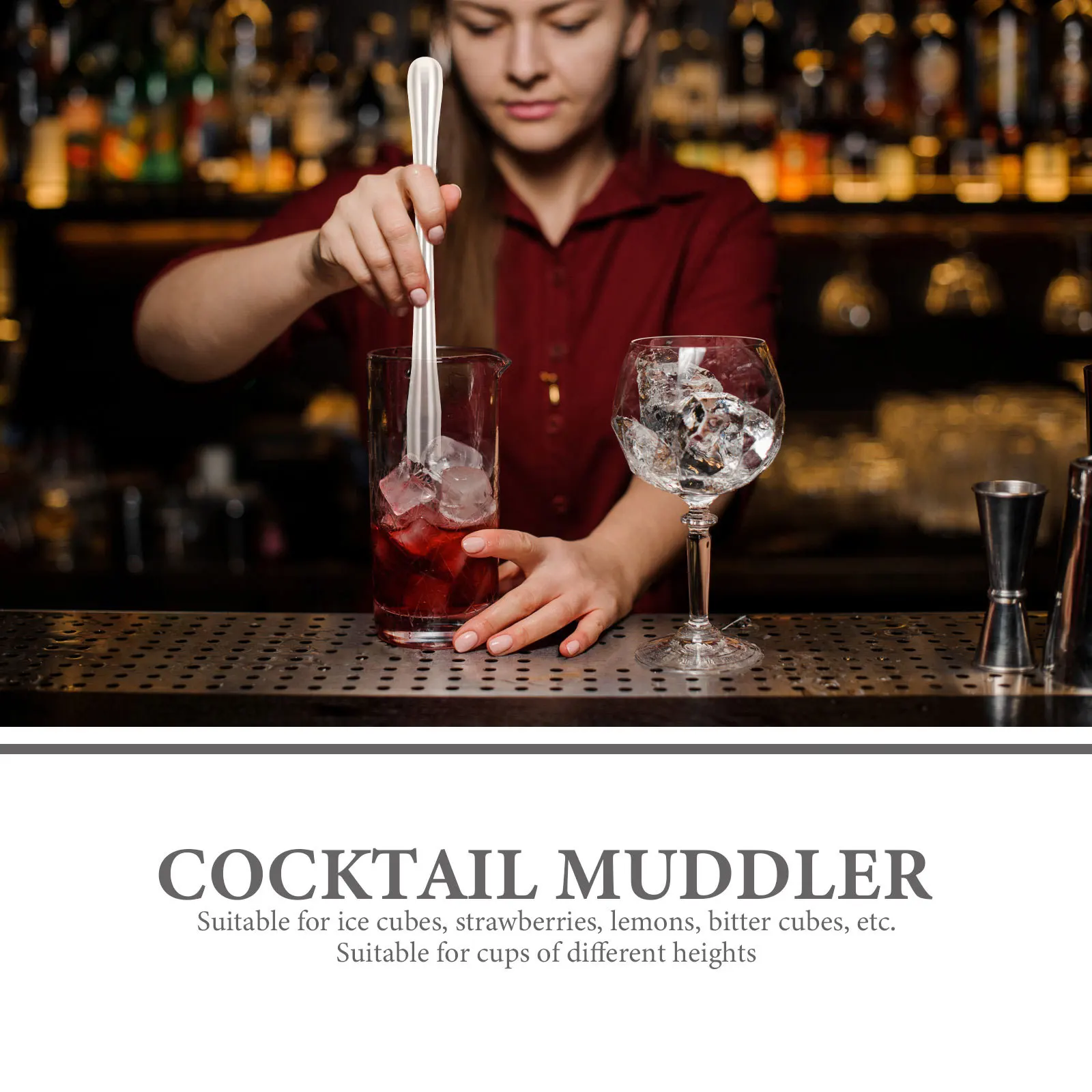 

Stainless Steel Cocktail Muddler Long Handle Bar Tool for Ice Cubes Fruit Crushing Professional Grinding Rod Bartender Supplies