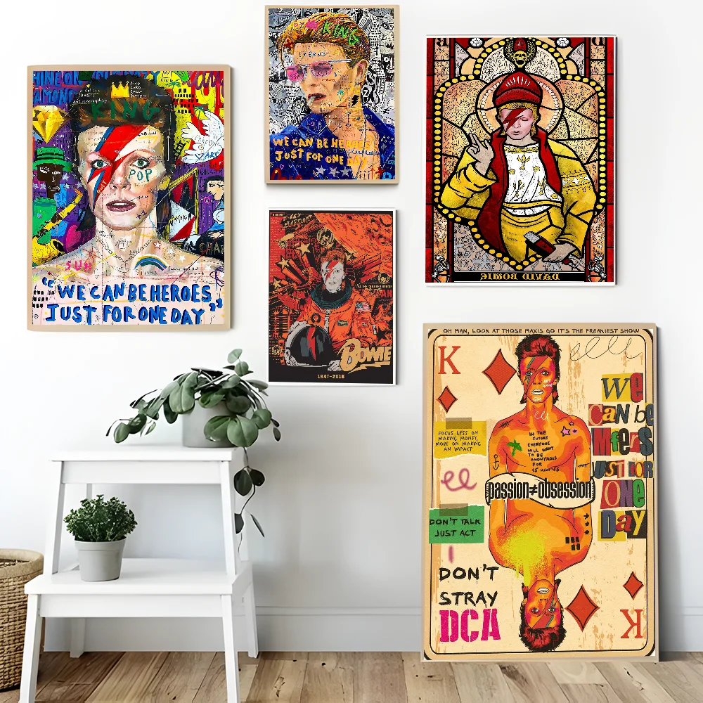 British Rock Singer D-David_B-Bowie Self-adhesive Art Poster Retro Kraft Paper Sticker DIY Room Bar Cafe Stickers Wall Painting