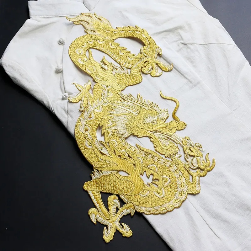 Large and Small Dragon Patches, Punk Embroidery Clothes Stickers, Jacket, Backpack Gold Patch, Decorate Accessories