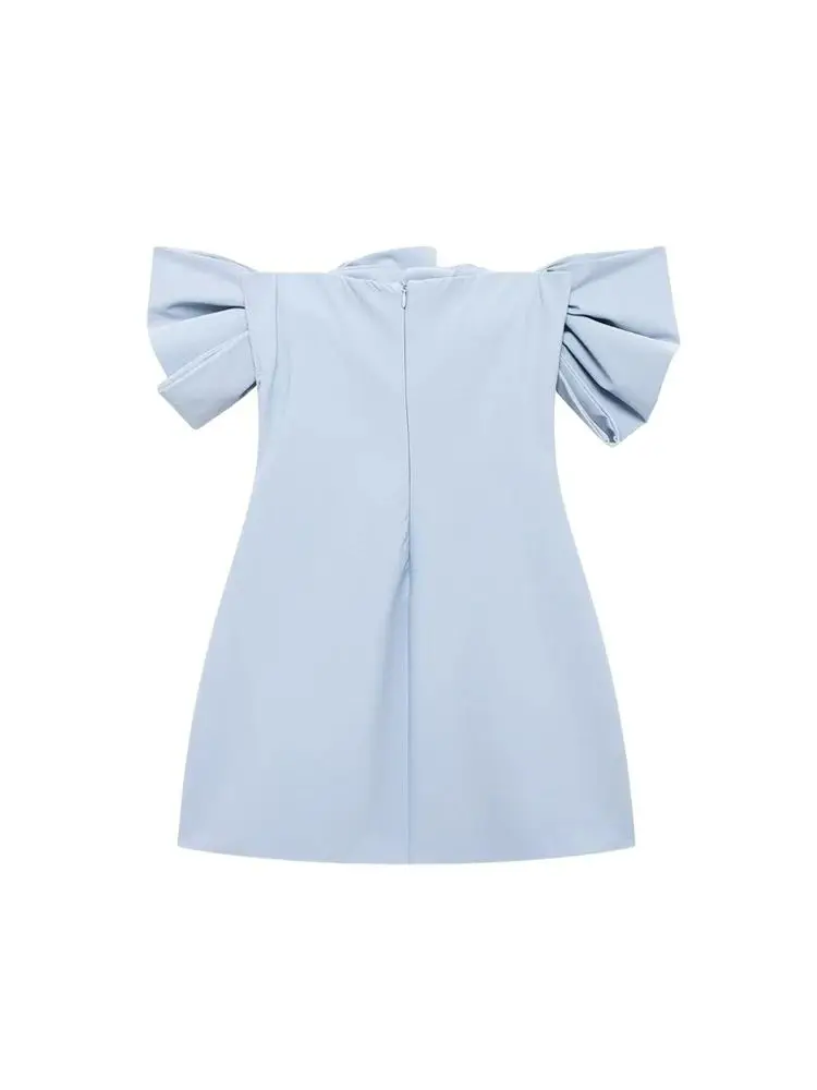 TRZA-Mini robe sans bretelles avec nœuds pour femmes, épaules dénudées, col droit, fermeture éclair au dos, robes féminines, mode Sexy