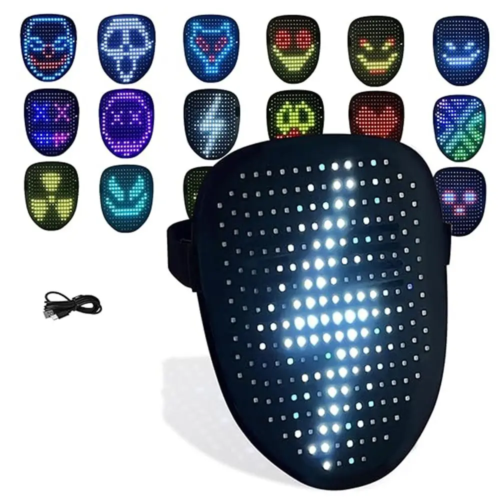 

Gesture Induction Halloween LED Mask Change Face LED Lighted Light Up Mask Atmosphere Props 50 Display Modes Sensing Face Masks