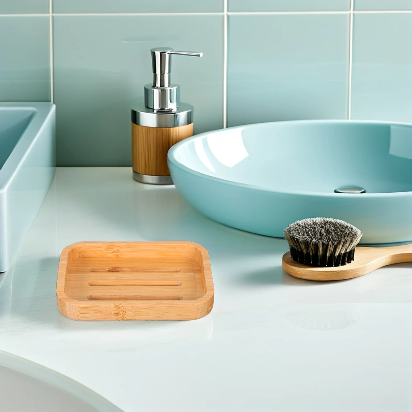 

2pcs Bamboo Dish Rectangle Self Draining Keeper Waterfall Design Farmhouse Style Bathroom Shower Holder Tray Kitchen Hotel