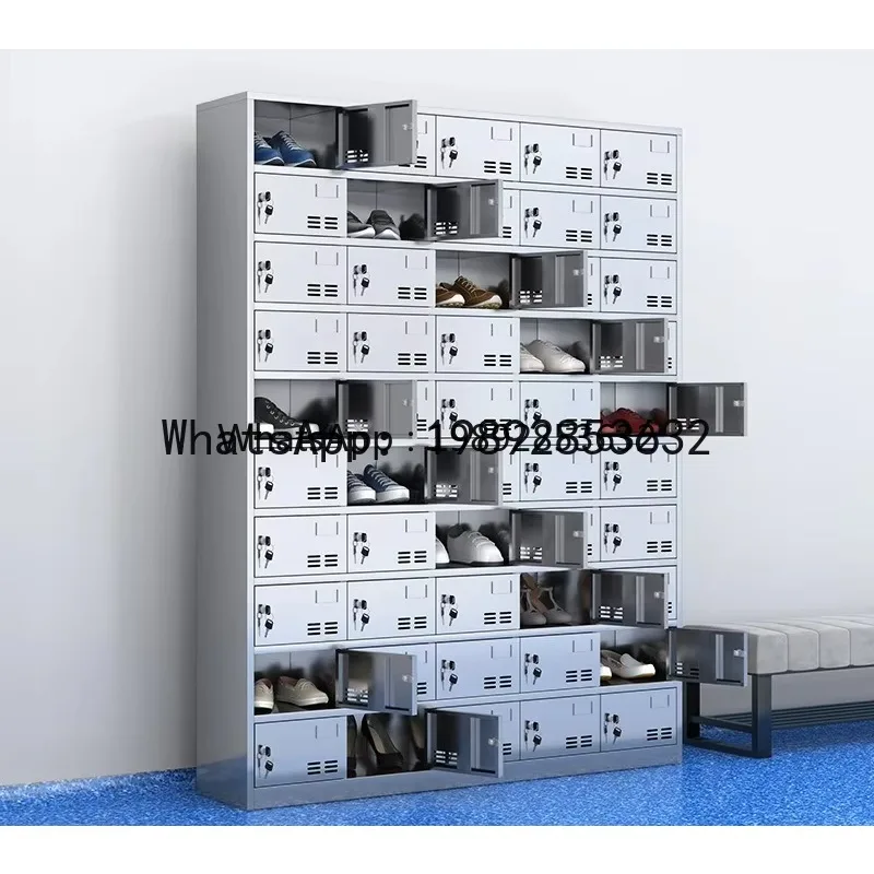 G1  201 Stainless Steel Shoe Cabinet Dressing Room Shoe Changing Bench with Lock Dust-Free Workshop Employee Storage Cabinet
