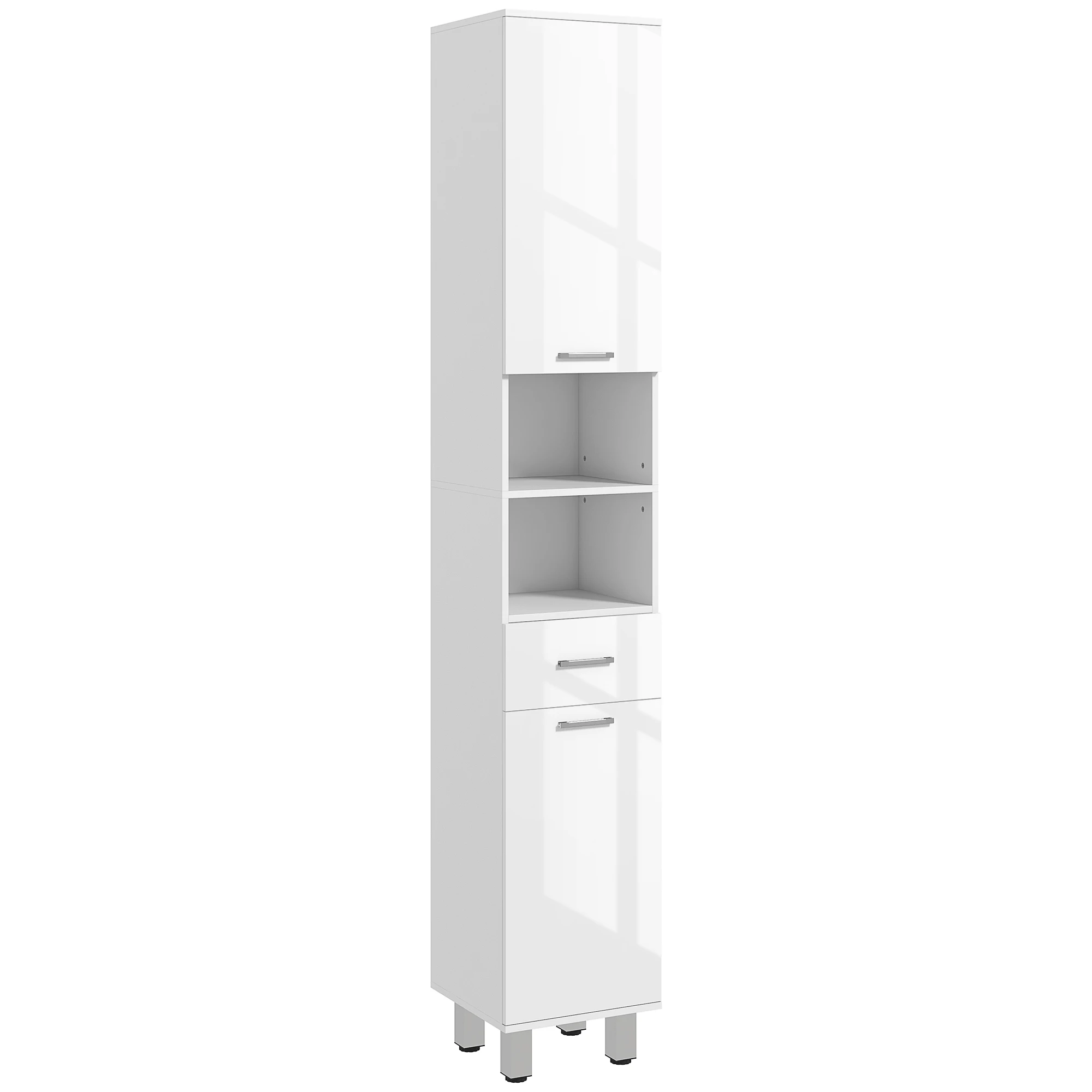 kleankin Mueble Auxiliar Baño con Cajón Estantes y Armarios 30x30x180 cm Blanco
