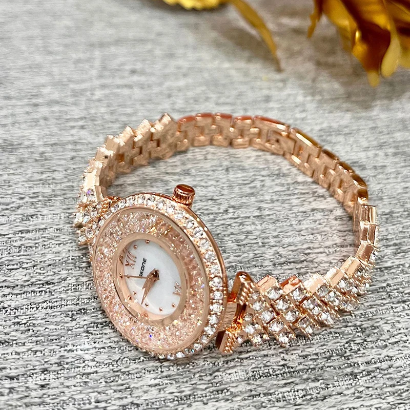 SKONE 틈새 다재다능한 여성용 시계, 흐르는 모래 풀 다이아몬드 라이트 럭셔리 패션 기질 쿼츠 시계