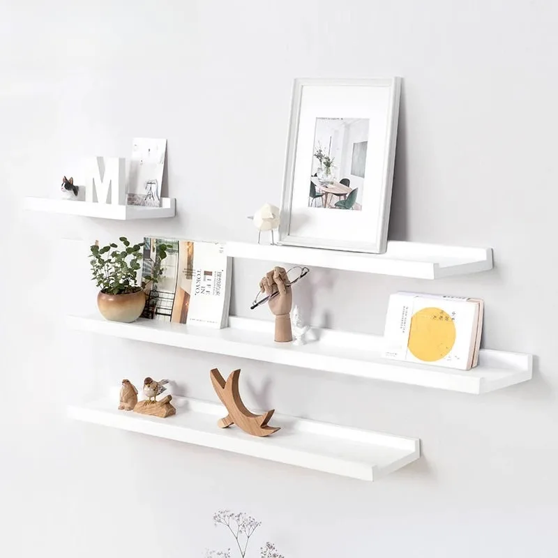 White Wood Wall Floating Shelf, Nordic Floating Shelf for Bathroom Kitchen, 30cm 60cm 90cm Length Wooden Mounted Storage Board