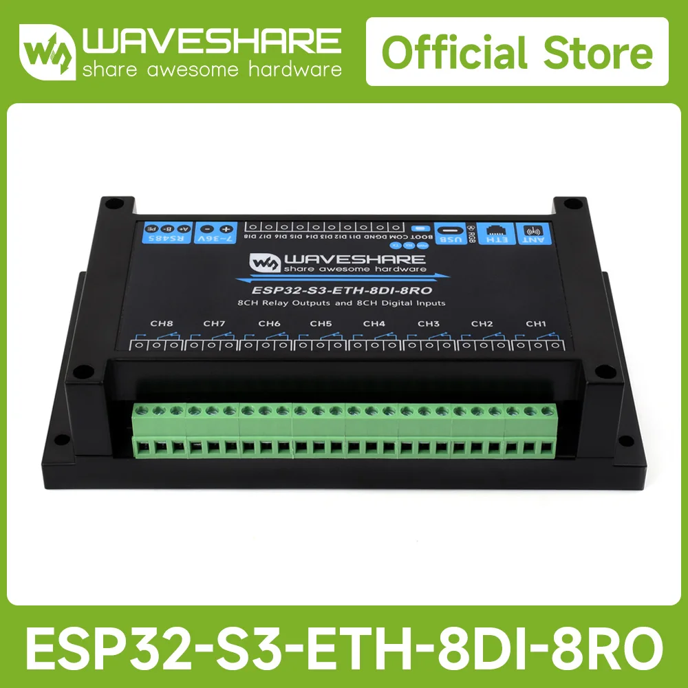 Waveshare Industrial 8-Kanal ESP32-S3 WiFi-Relaismodul, integrierte isolierte RS485-Schnittstelle, Mehrfach-Isolationsschutzschaltung