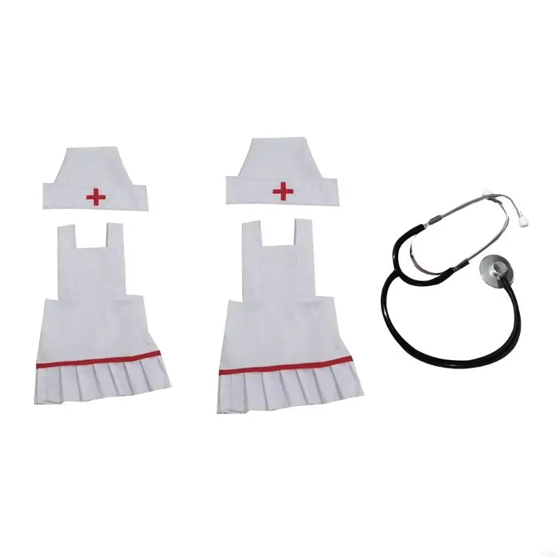 D5QA Baby Nurse Costume Hat & Clothes Set Newborn Photo Clothing Shower Gift