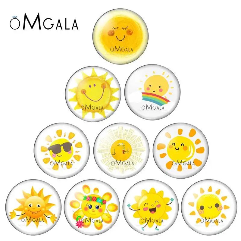 Lovely Cartoon Sun Patterns with Rainbow 10mm/12mm/18mm/20mm/25mm Round photo glass cabochon demo flat back Making findings