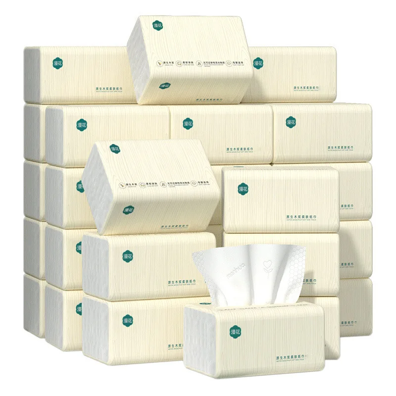 4-20 عبوة مناديل مانهووا، 300 ورقة/عبوة، ورق مناديل سميك مكون من 4 طبقات، رباط، ورق تواليت خشبي، منشفة يدوية