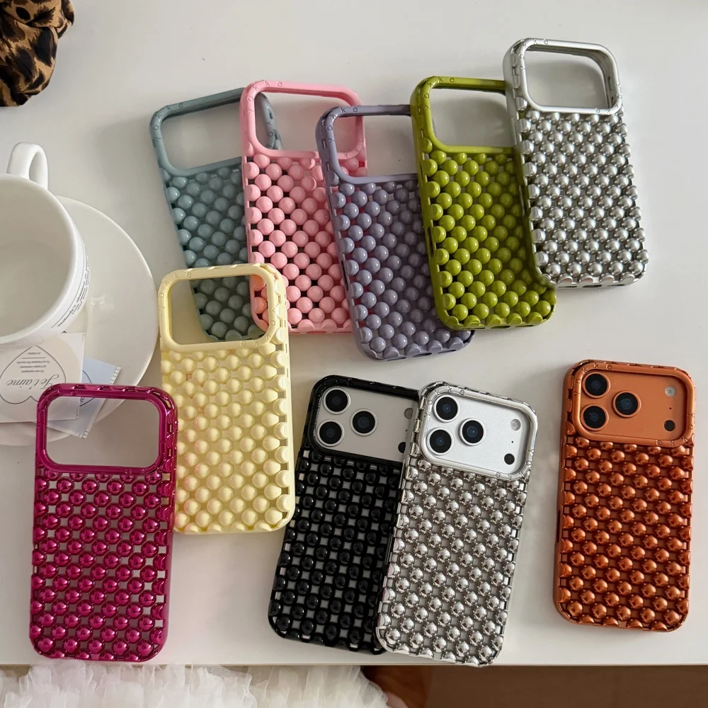 Creative Advanced Stereoscopic Hollow Out Pearl Round Bead Shock Proof Phone Case for iPhone 17 Pro 16 15 14 13 Pro Max Cover