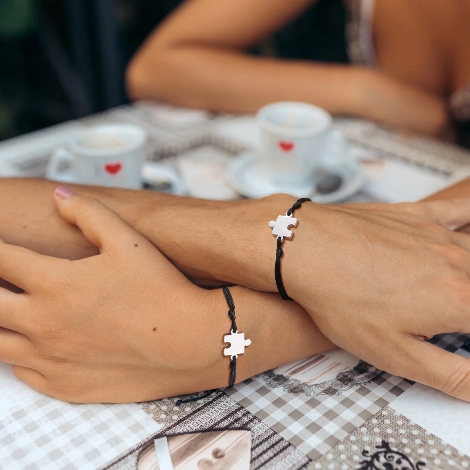 Personalized Name Puzzle Bracelets, Black Rope Adjustable String Wristband for Women Men Sister Friendship BFF Couple Jewelry - view 3
