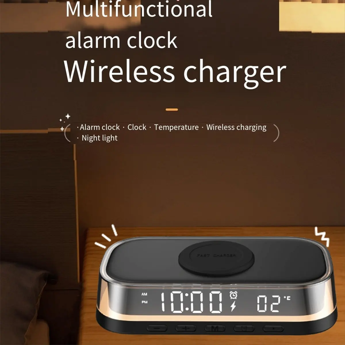 #06K Cell Phones & Accessories,3-in-1 Clock Alarm Thermometer Wireless Charger Touch Night Light (Black)
