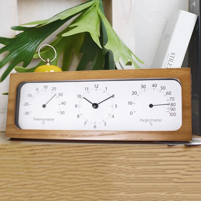 

Silent Rectangular Desktop Clock Nordic Wooden Table Clock Temperature and Humidity Bedroom Headboard Desktop Ornament Clock